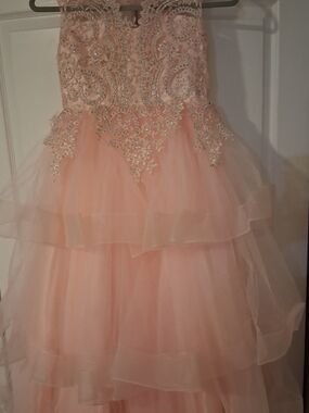 Girls Pink Layered Tulle Party Dress with Beaded Bodice